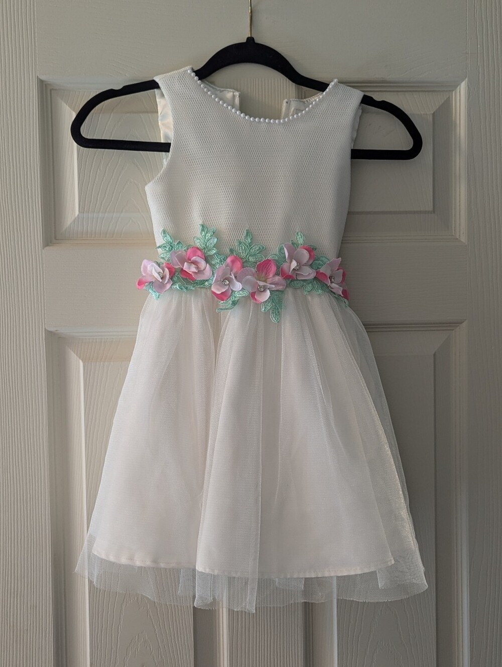 Jessica Simpson White Tulle Dress with Pink Floral & Mint Leaf Waist